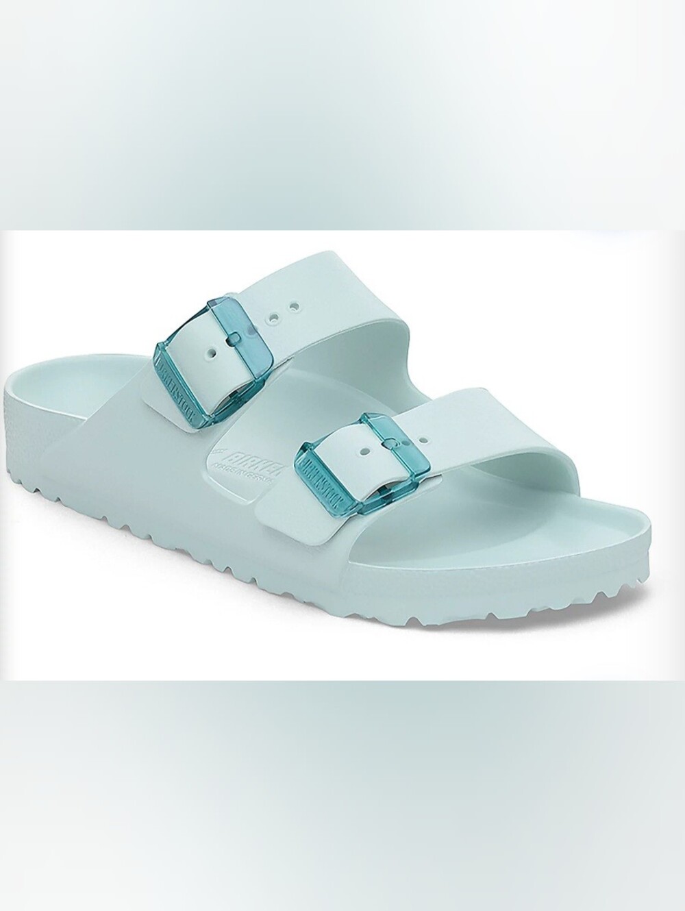 Birkenstock Ladies Arizona EVA Sandals in Light Blue with Teal Buckles Size 8.5.